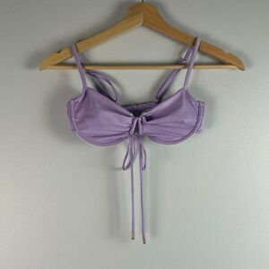 Indah Shimmering Lavender Ruched Underwire Bikini Top Small
